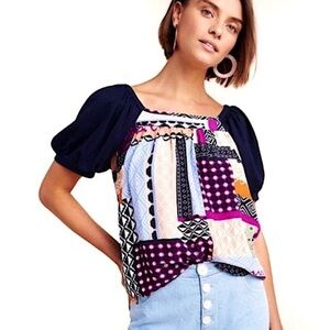 NWT Maeve Anthropologie Puff Sleeve Patchwork Cataina Top